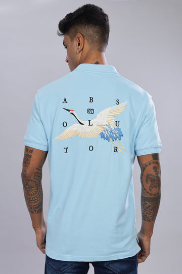 Flying Crane Bird Embroidery Executive Fit Polo T-Shirt