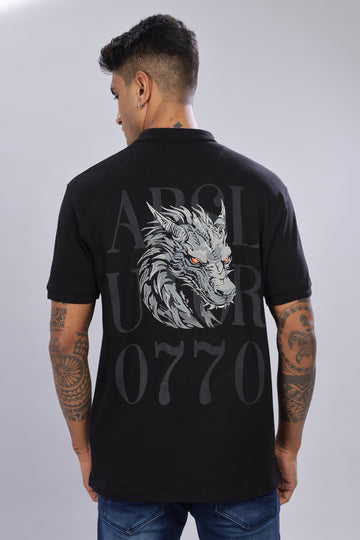 Fierce Dragon Embroidered Executive Fit Black Polo T-Shirt