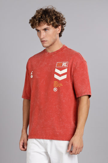 Urban Rugged | Distressed-wash Puff Print Oversized T-Shirt