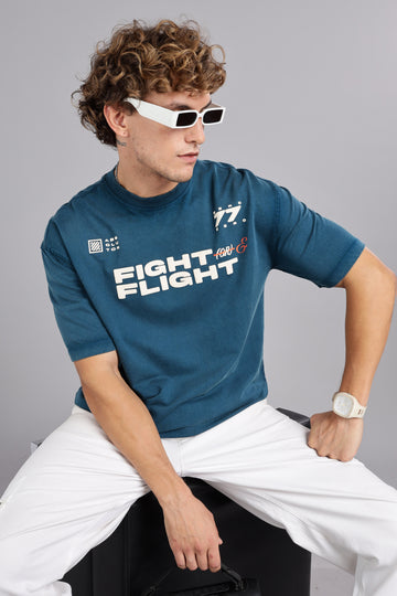 Fight & Flight | Indigo Vintage Wash Round Neck Oversized T-Shirt