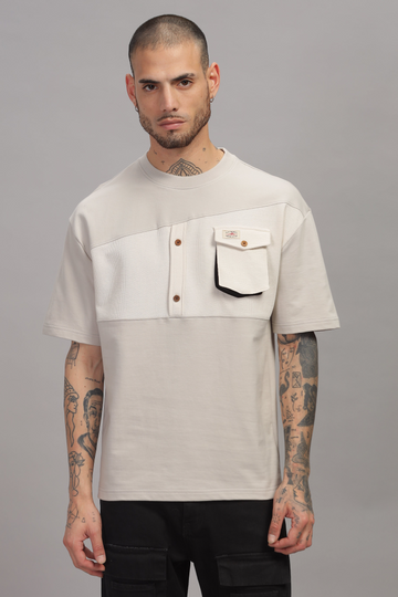 Font Cut And Sew Oversized Beige T-Shirt